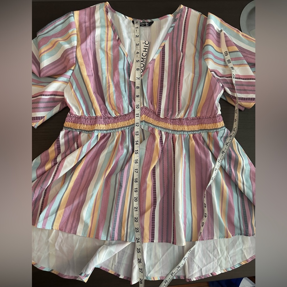 BloomChic Striped V-Neck Blouse - Picture 5 of 12